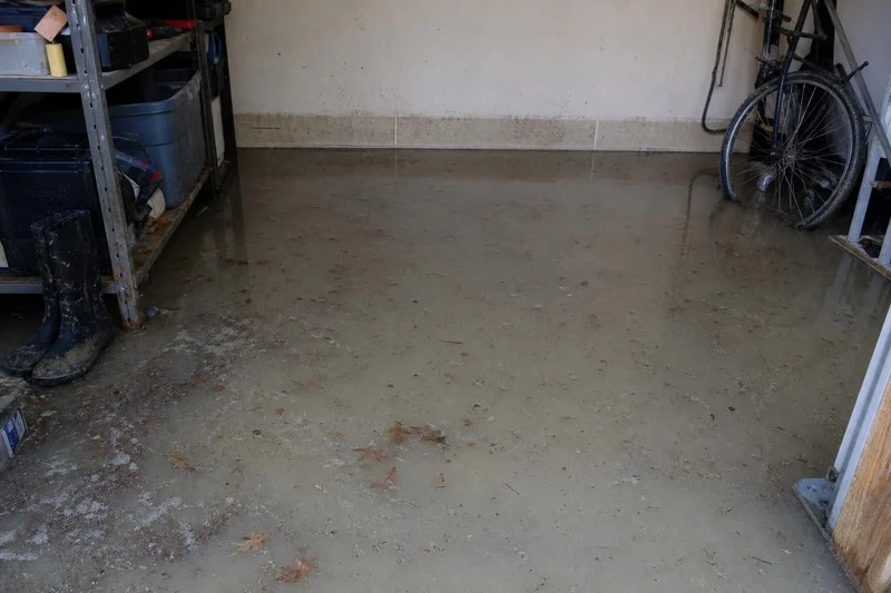 Silt line left on the wall of a ground-floor room in a Salt Lake City home, muddy water still standing below it